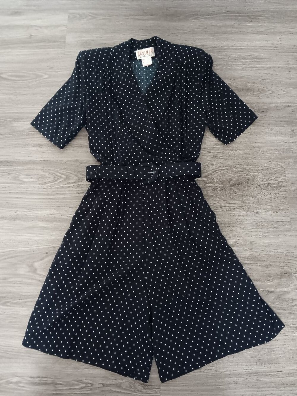Vintage 80s 90s Braemar Jeremy Scott Wide Leg Polka Dot Romper with Matching Bel